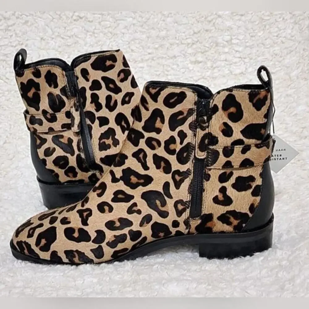 Cole Haan Harrington Grand Buckle Bootie in Ocelot Print Haircalf‎ size 8 B new! - Picture 3 of 16